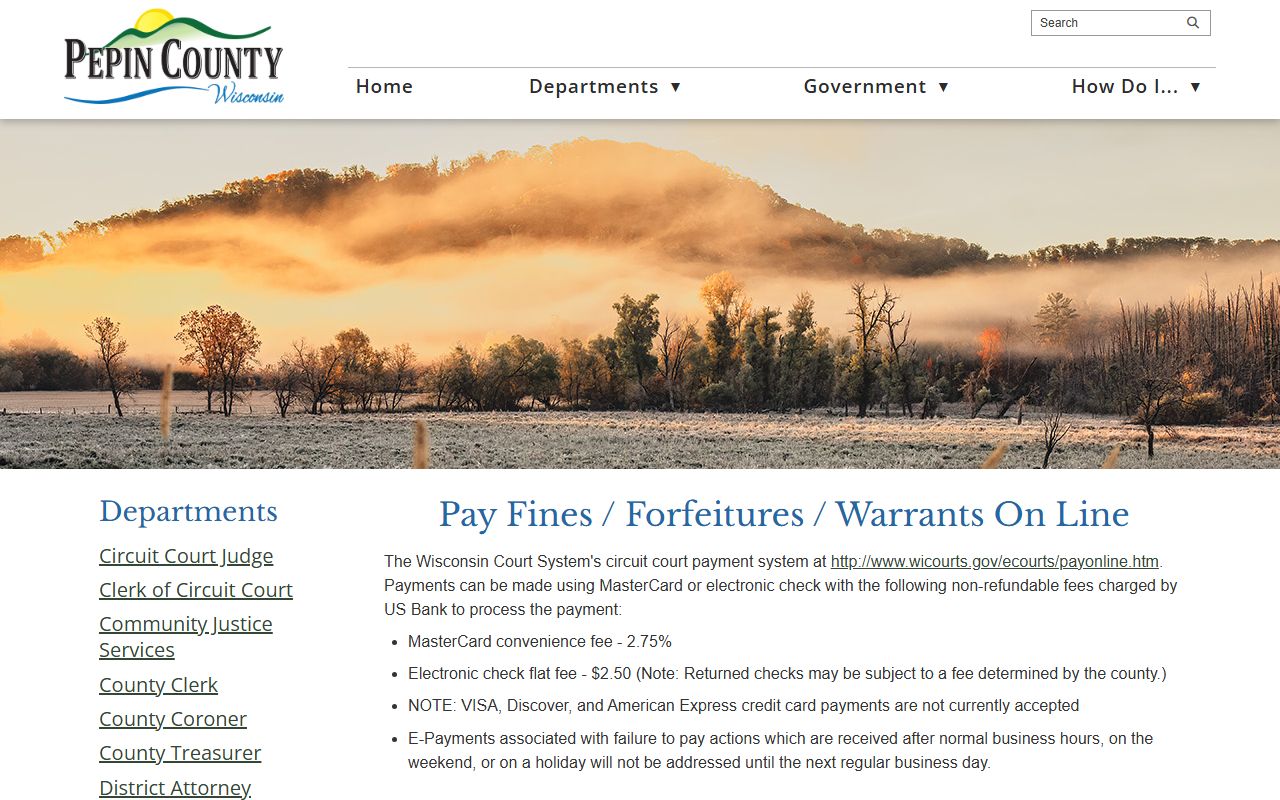 Pepin County court records after arrest fines warrants payment page