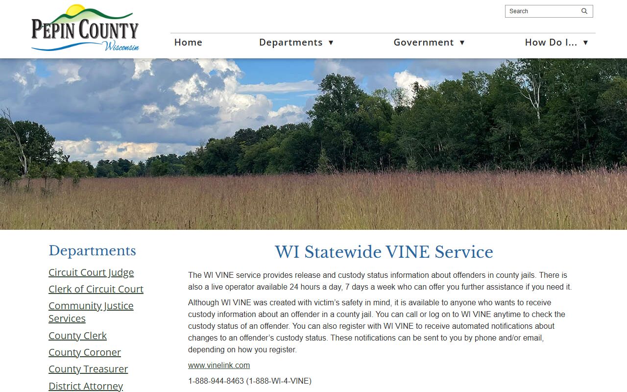 Pepin County inmate population VINE custody status page